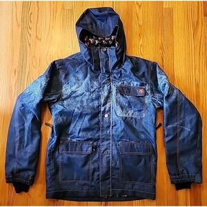 FUEL Hoodie Men's Full Zip Denim Style Jacket Chore Coat Lined Blue Size Medium